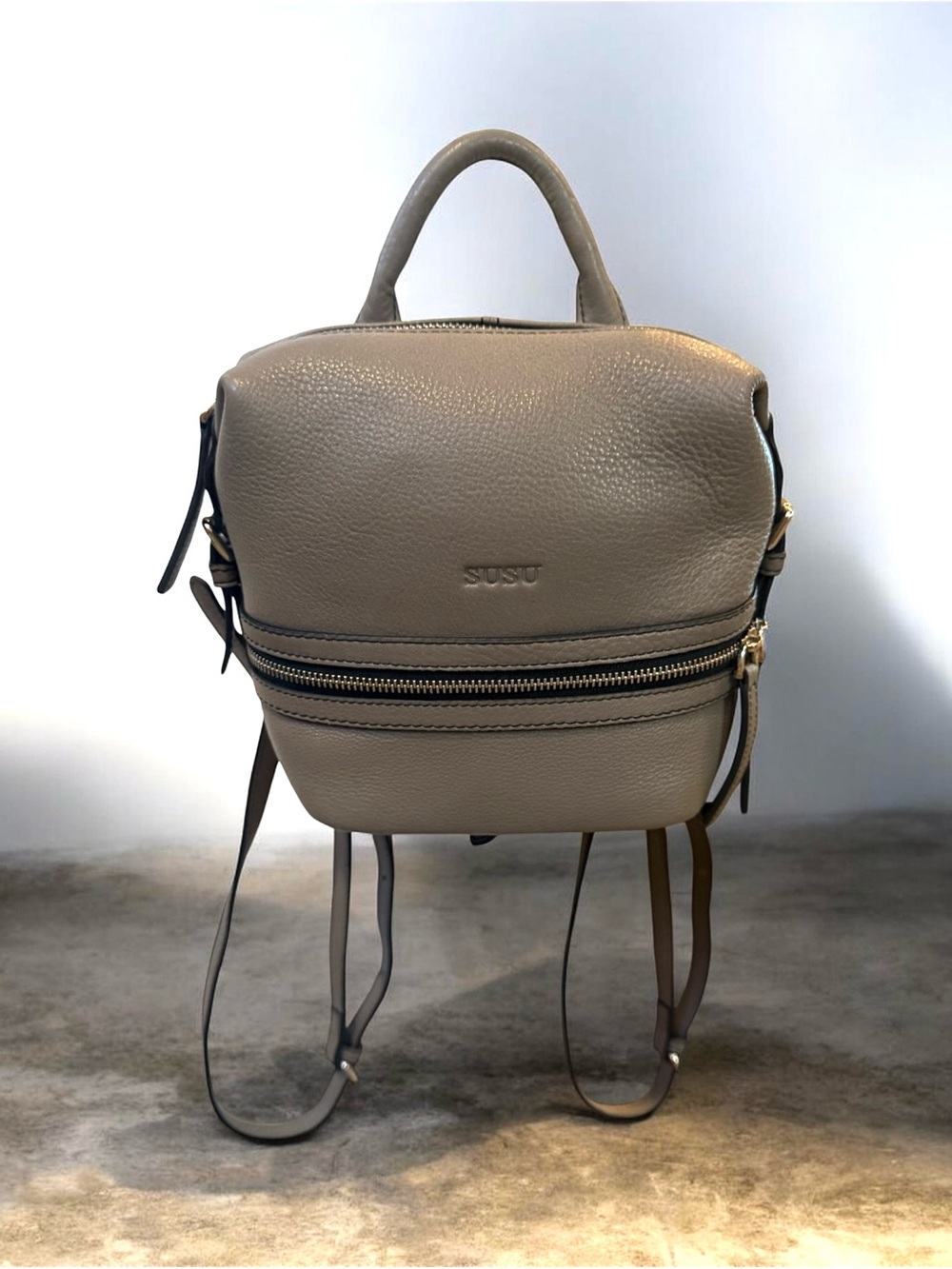 SUSU Taupe Leather Mini Backpack